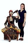 Skeleton Pirate Drinking on Treasure Box Statue Life Size
