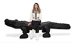 Carved Gator Alligator Crocodile Bench Chair Statue Huge Black Gloss 9FT