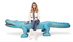 Carved Gator Alligator Crocodile Bench Chair Statue Huge Turquoise and Gold Mayan 9FT