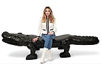 Carved Gator Alligator Crocodile Bench Chair Statue Huge Black Gloss Mayan 9FT
