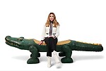 Carved Gator Alligator Crocodile Bench Chair Statue Huge Gold and Green Finish 9FT