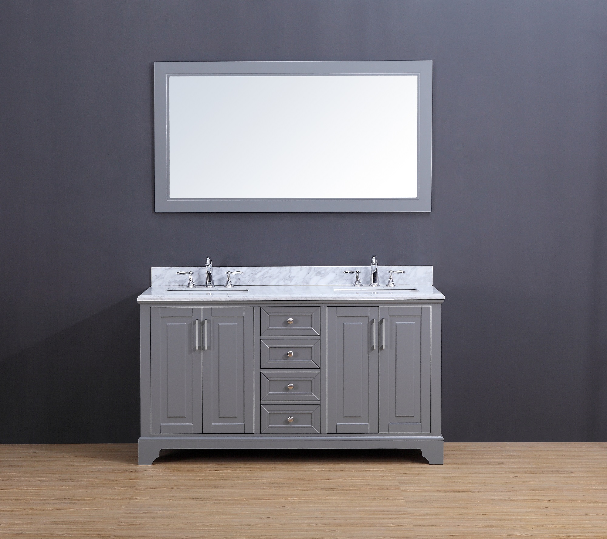 Franklin Transitional Bathroom Vanity Set With Carrera Marble Top Franklin Transitional Bathroom Vanity Set With Carrera Marble Top Gray 60