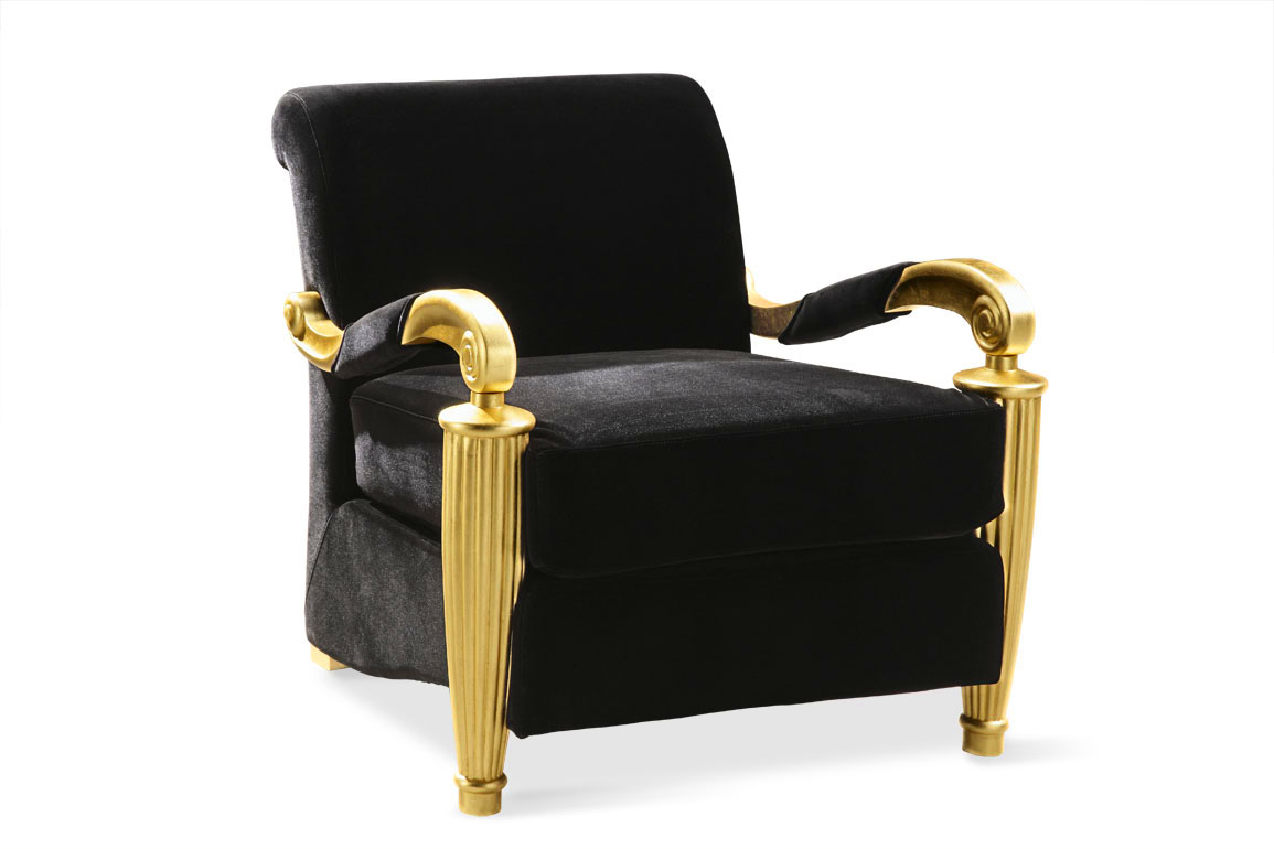 Gaston Baroque Arm Chair in Black Velvet and Gold Frame