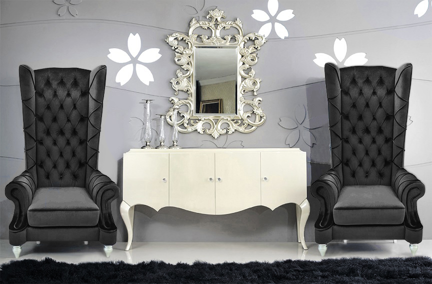 Baroque High Back Chair In Black Velvet