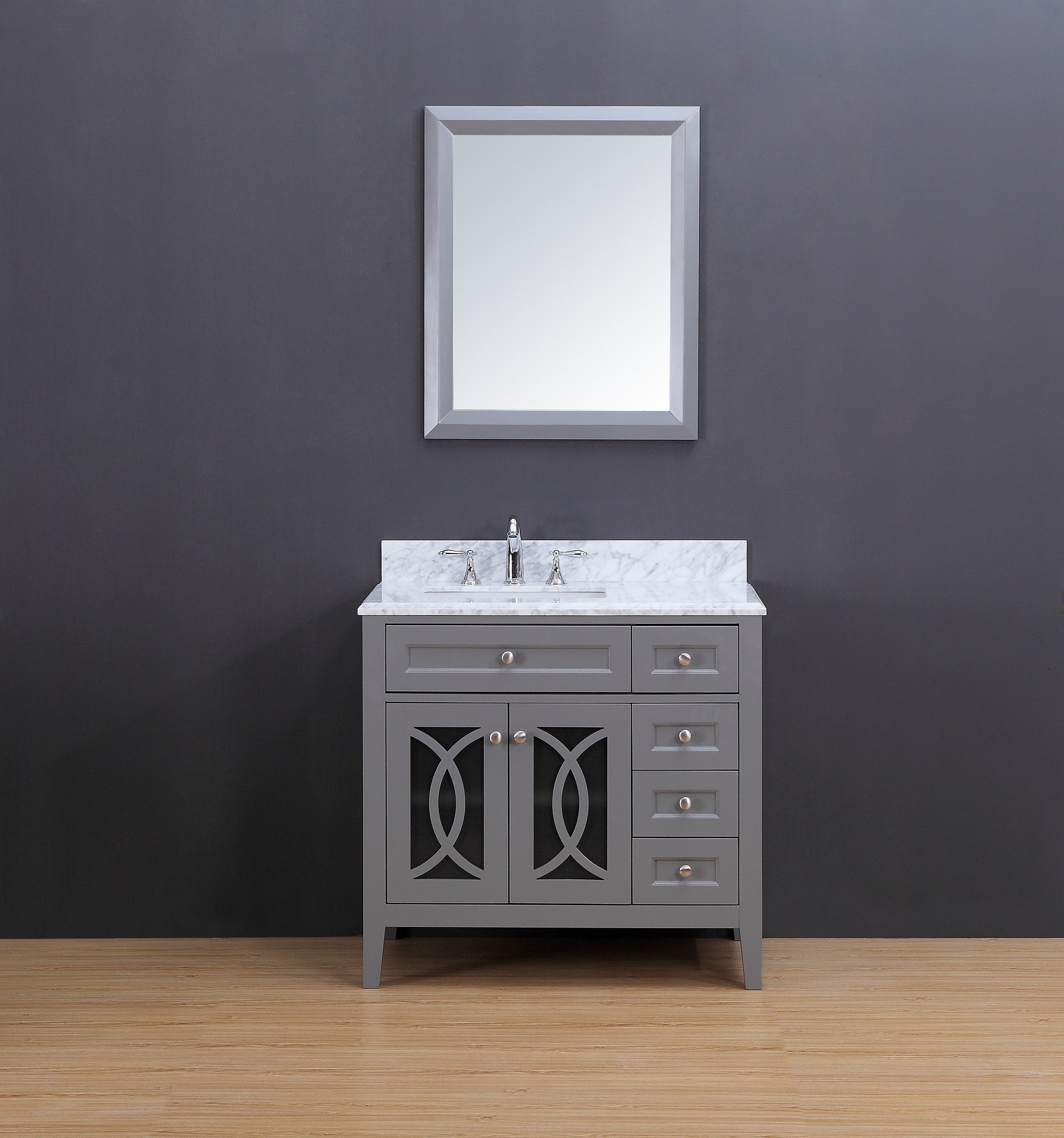 Rocca Transitional Bathroom Vanity Set With Carrera Marble Top Gray 36