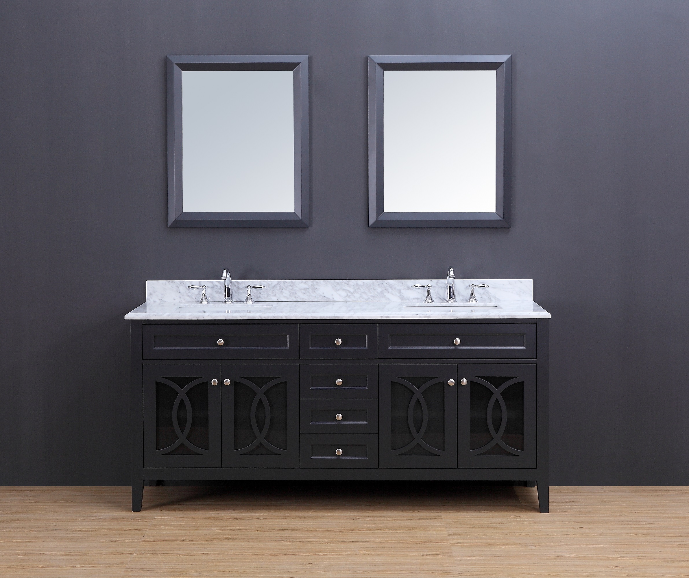 Rocca Transitional Bathroom Vanity Set With Carrera Marble Top Rocca Transitional Bathroom Vanity Set With Carrera Marble Top Charcoal Gray 72
