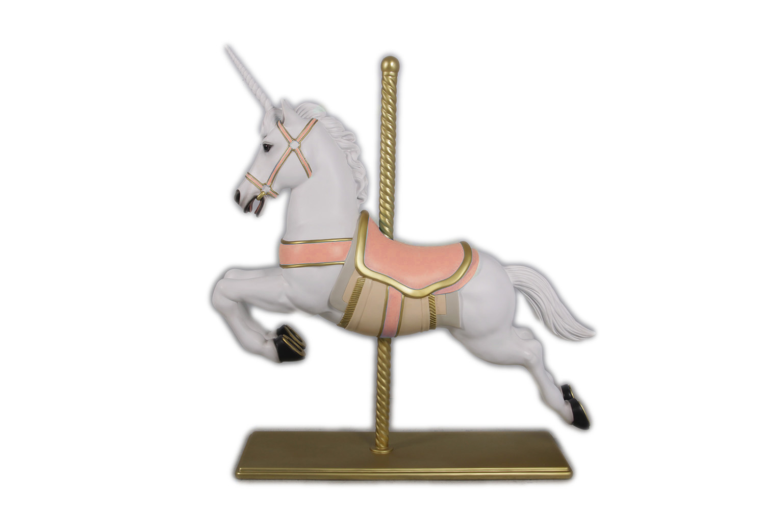 Large Unicorn Carousel Horse Statue Pink and White