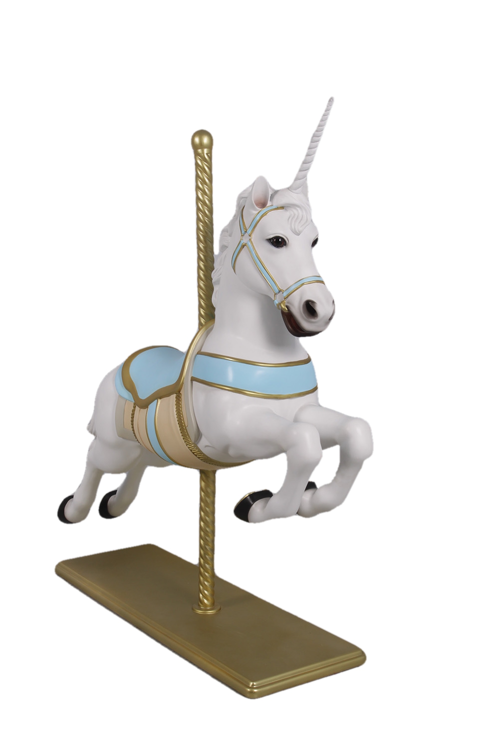 large carousel horse statue white with flowers