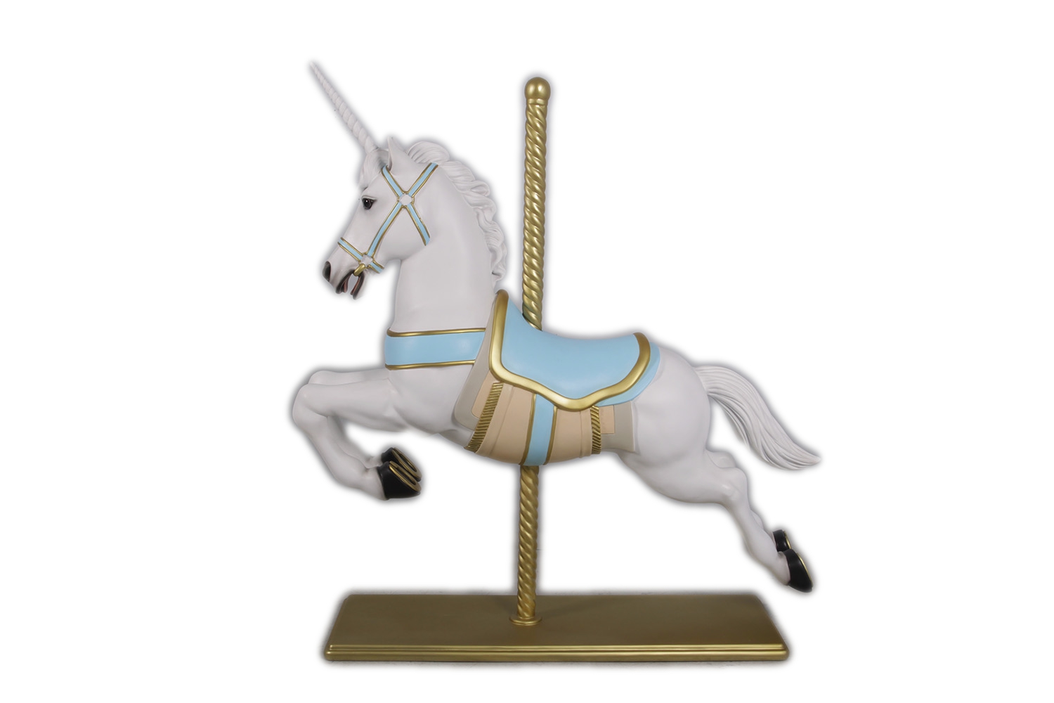 Large Unicorn Carousel Horse Statue Blue and White