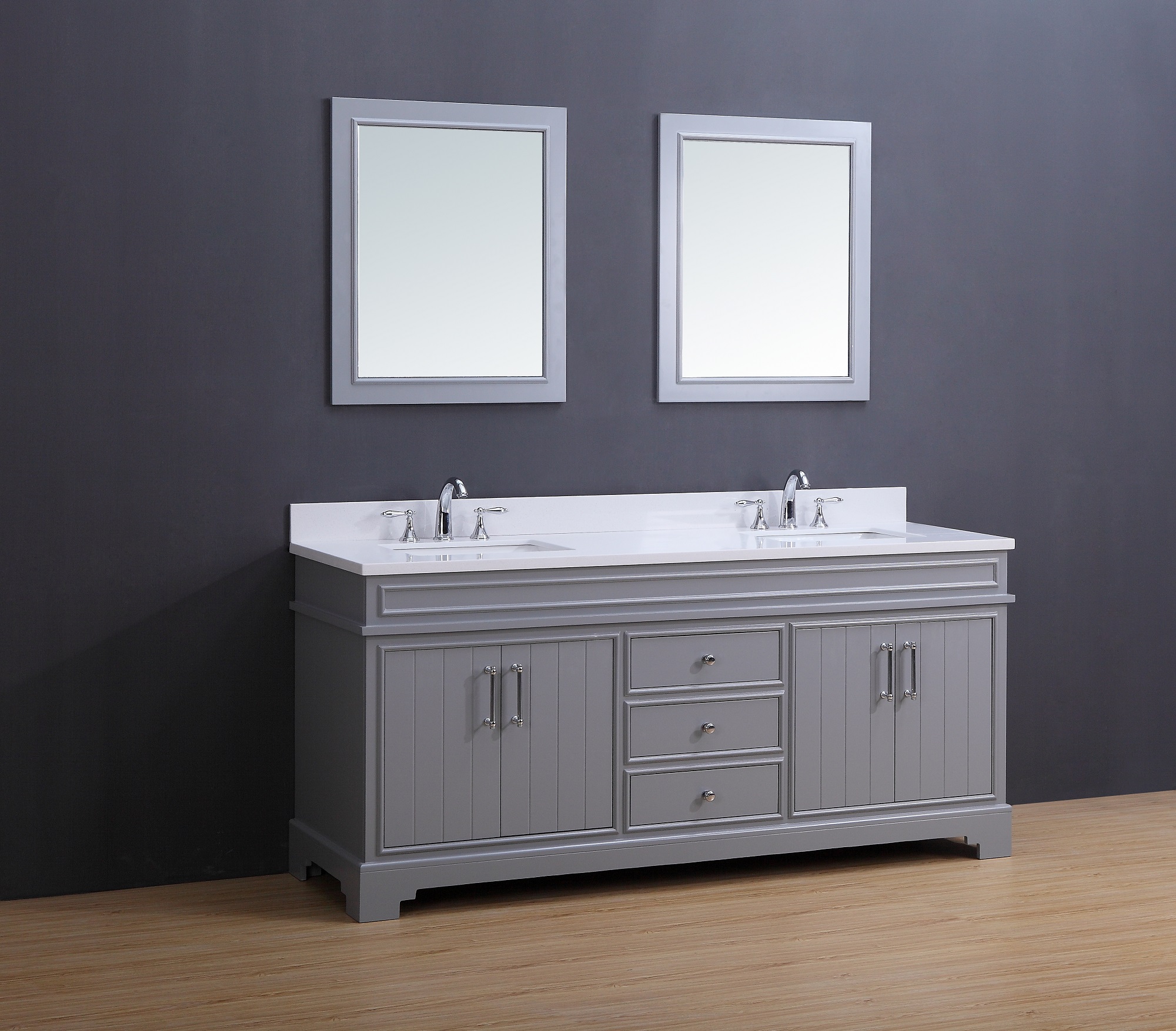 Marina Transitional Bathroom Vanity Set With White Quartz Top Gray Marina Transitional Bathroom Vanity Set With White Quartz Top Gray Stain 72