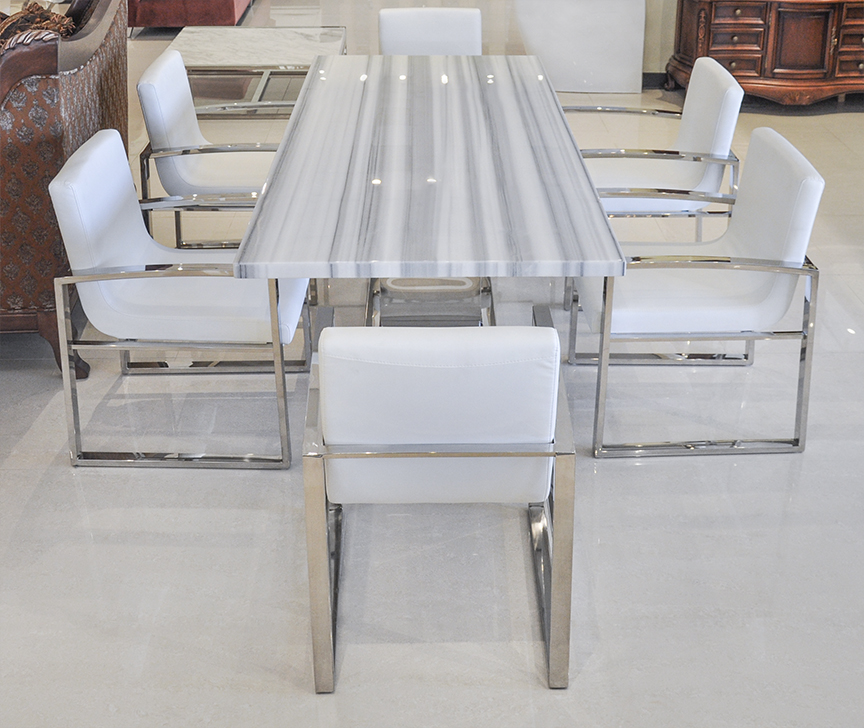 Uscio IV Marble Dining Table 79" - White Lines