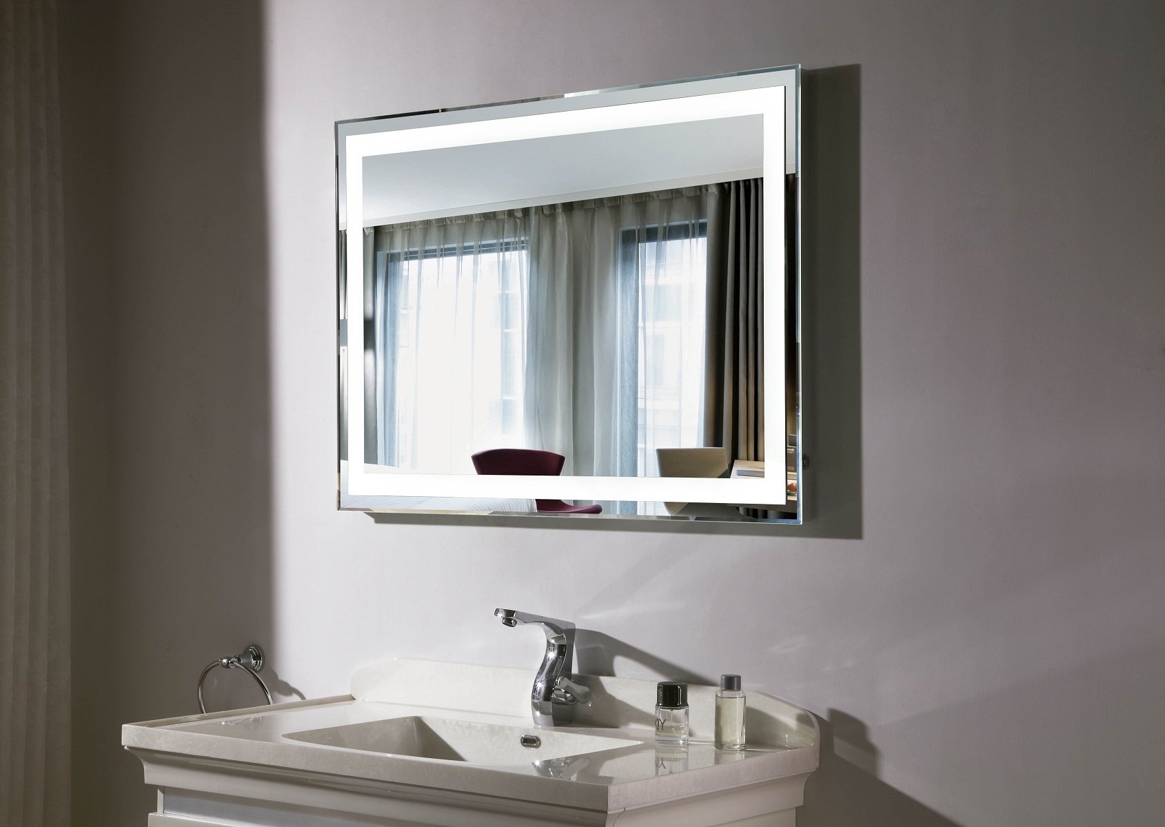 Front Lighted Led Bathroom Vanity Mirror 44 X 36 Rectangular