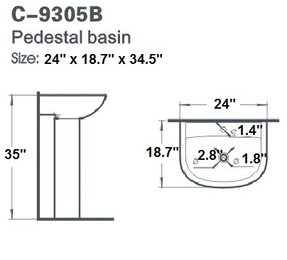 Alessio Ii Modern Pedestal Sink 24 - Bathroom Pedestal Sink Dimensions