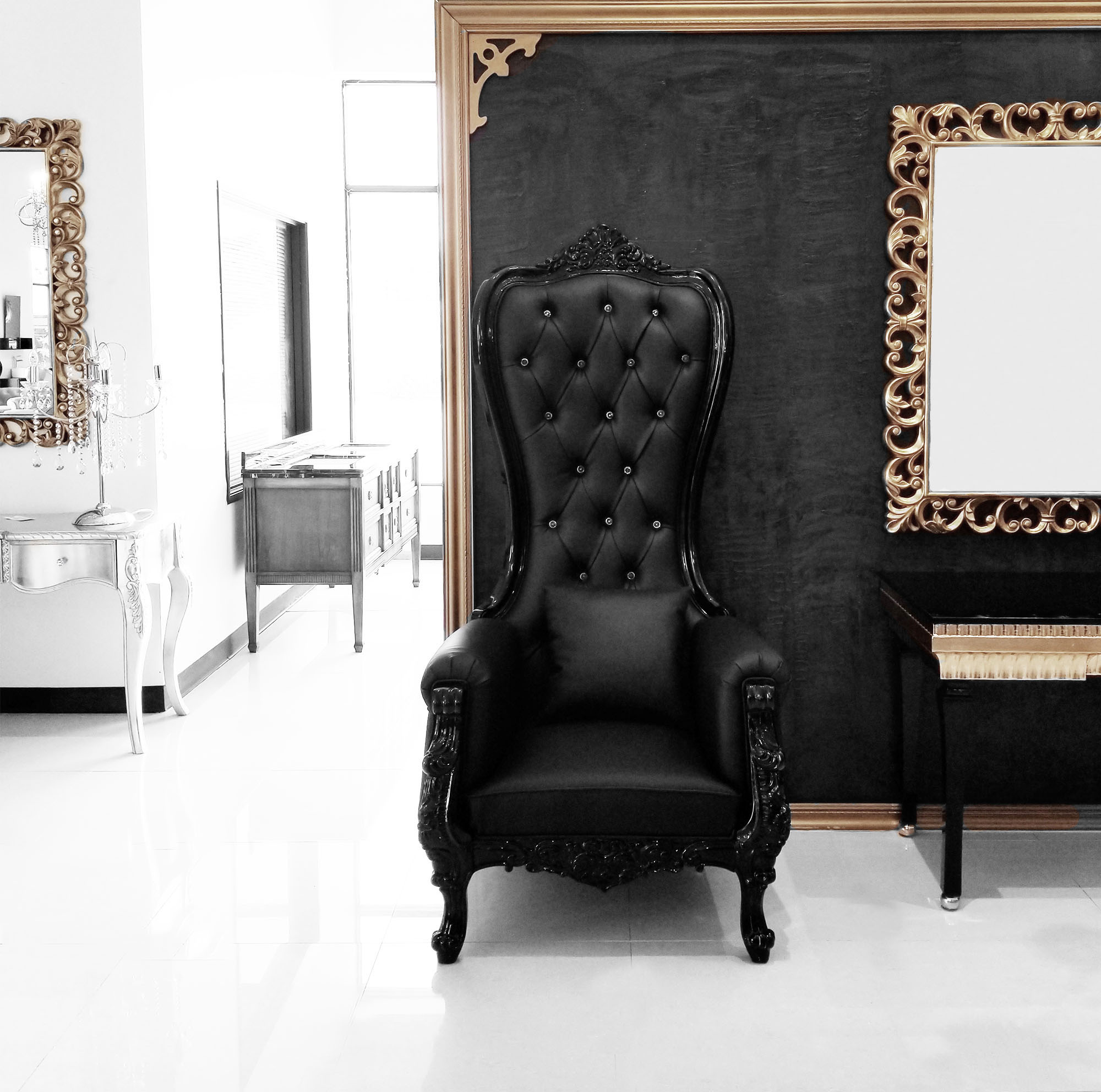 Baroque Throne Chair Queen High Back, Black Leather High Back Chairs