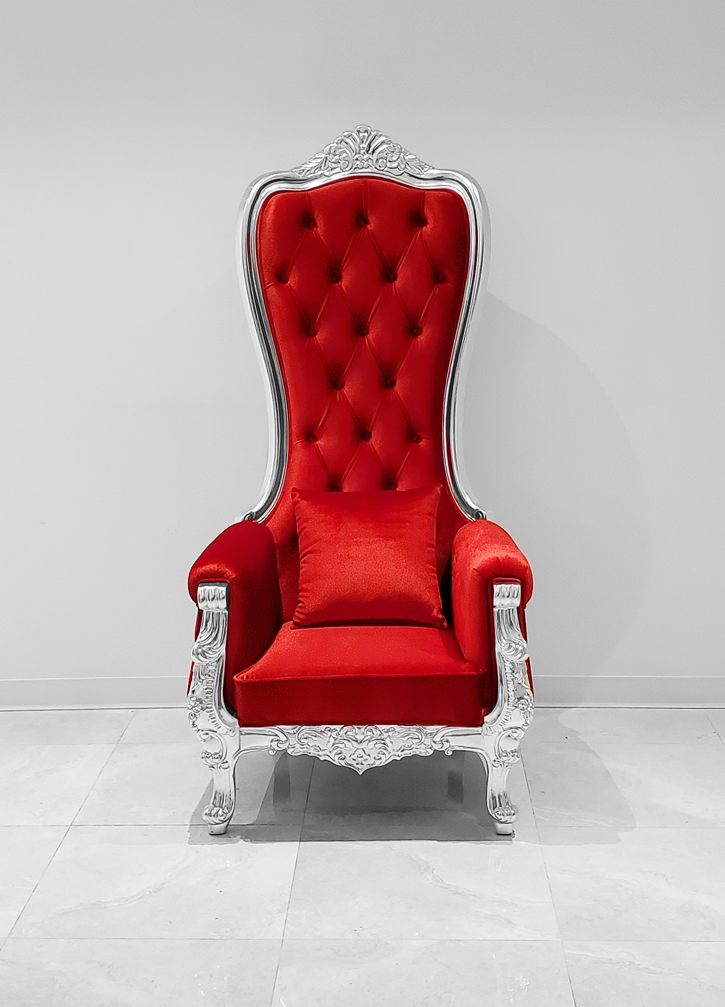 baroque throne chair queen high back in red velvet and