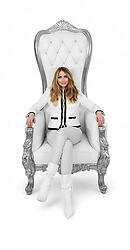 Baroque Throne Chair Queen High Back Chair White Leather and Silver