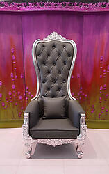 Baroque Throne Chair Queen High Back Chair Gray Leather and Silver