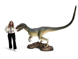 Blue Striped Velociraptor Dinosaur Life Size Statue 11.2 FT