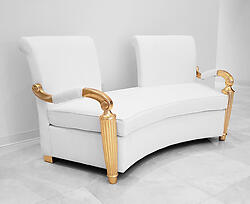 Gaston Two Seater Arm Chair in White Leather and Gold Frame