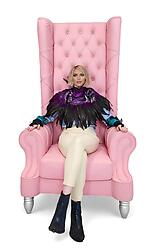Pink Baroque High back Leather Rolled Arm chair