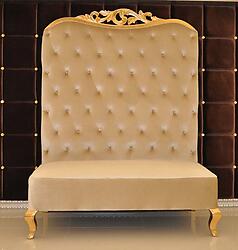 Adonis II Chaise High Back Sofa Beige Velvet with Gold Leaf Frame