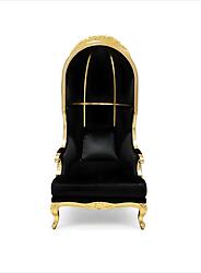 Throne High Back Canopy Chair in Black Velvet and Gold Frame