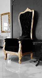 Baroque Throne Chair Queen High Back Chair in Black Velvet Gold Frame