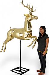 Gold Reindeer Statue Jumping On Stand
