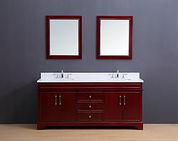 Marina Transitional Bathroom Vanity Set with White Quartz Top Cherry 72
