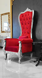 Baroque Throne Chair Queen High Back in Red Velvet and Silver Frame