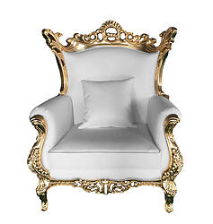 Terra Baroque Rolled Arm Chair White Leather with Gold Frame