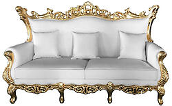 Terra Baroque Rolled Arm Sofa White Leather