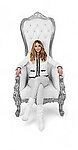 Baroque Throne Chair Queen High Back Chair White Leather and Silver