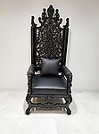 Lion King Throne Baroque Chair in Black Leather and Black Gloss Frame