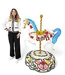 Large Carousel Horse Statue with Flowers on Plate
