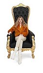 Queen Throne High Back Chair in Black Leather Gold Frame