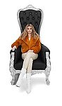 Baroque Throne Chair Queen High Back Chair Black Leather and Silver