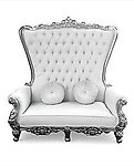 Double High Back Chair Queen Throne in White Leather Silver Frame
