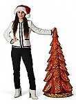 Christmas Tree 3D Statue Red with Gold Leaf 4 FT Large