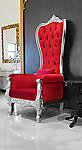 Baroque Throne Chair Queen High Back in Red Velvet and Silver Frame