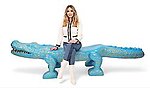 Carved Gator Alligator Crocodile Bench Chair Statue Huge Turquoise and Gold Mayan 9FT