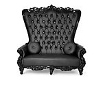 Double High Back Chair Queen Throne in Black Leather and Black Gloss Frame
