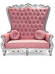 Double High Back Queen Throne Chair in Pink Leather and Silver Foil Frame