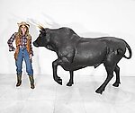 Black Bull with Horns Life Size Statue