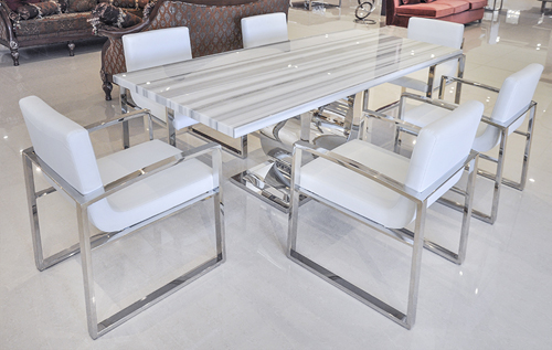White Modern Dining Room uscio iv marble dining table 79" - white lines White Modern Dining Room uscio iv marble dining table 79" - white lines